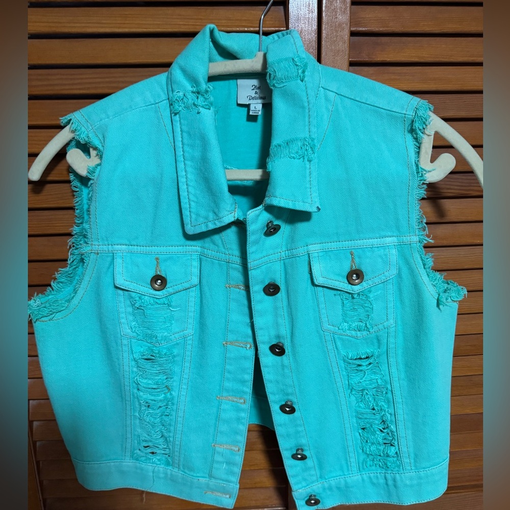 Hot & Delicious turquoise sleeveless distressed vest